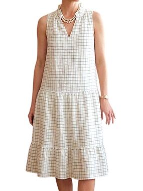 NWT Hudson North pure linen white windowpane tiered old money summer dress XL